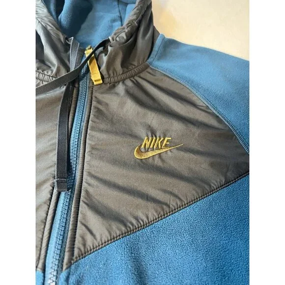 Nike Men Small Polar Fleece Windrunner Full Zip Hoodie Jacket Blue Black - Picture 2 of 9